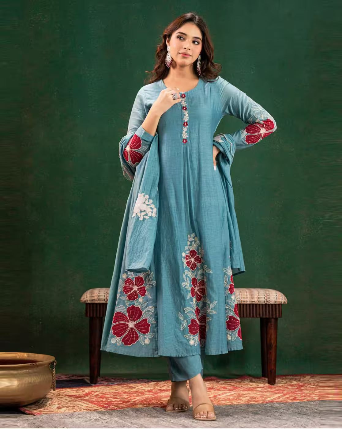 Navya Kurti 259 Silk Blend Embroidered Kurti Pant Dupatta Set