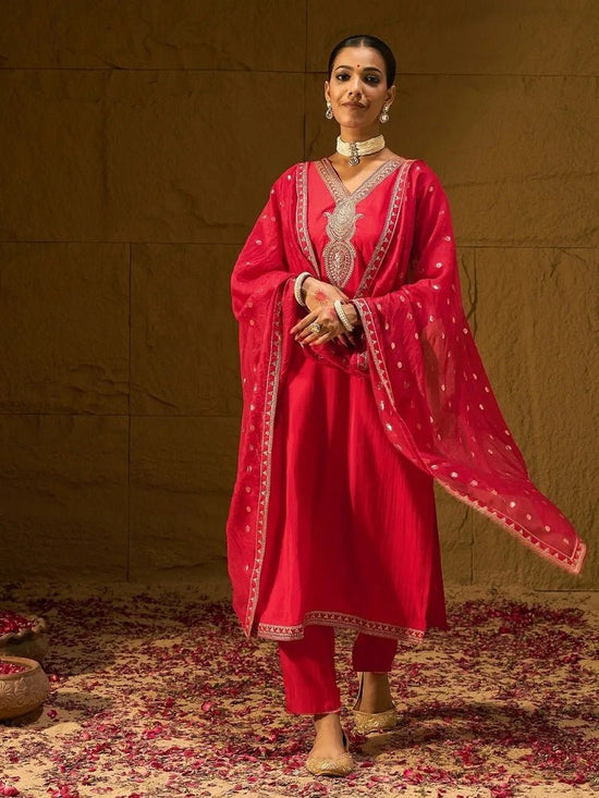 Navya Kurti 268 Silk Blend Embroidered Kurti Pant Dupatta Set - Amrah Wholesale