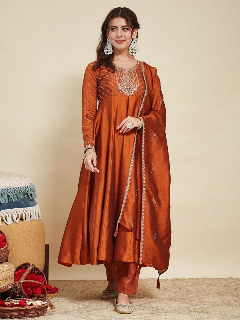 Navya Kurti 280 Vichitra Silk Embroidered Anarkali Kurti Set