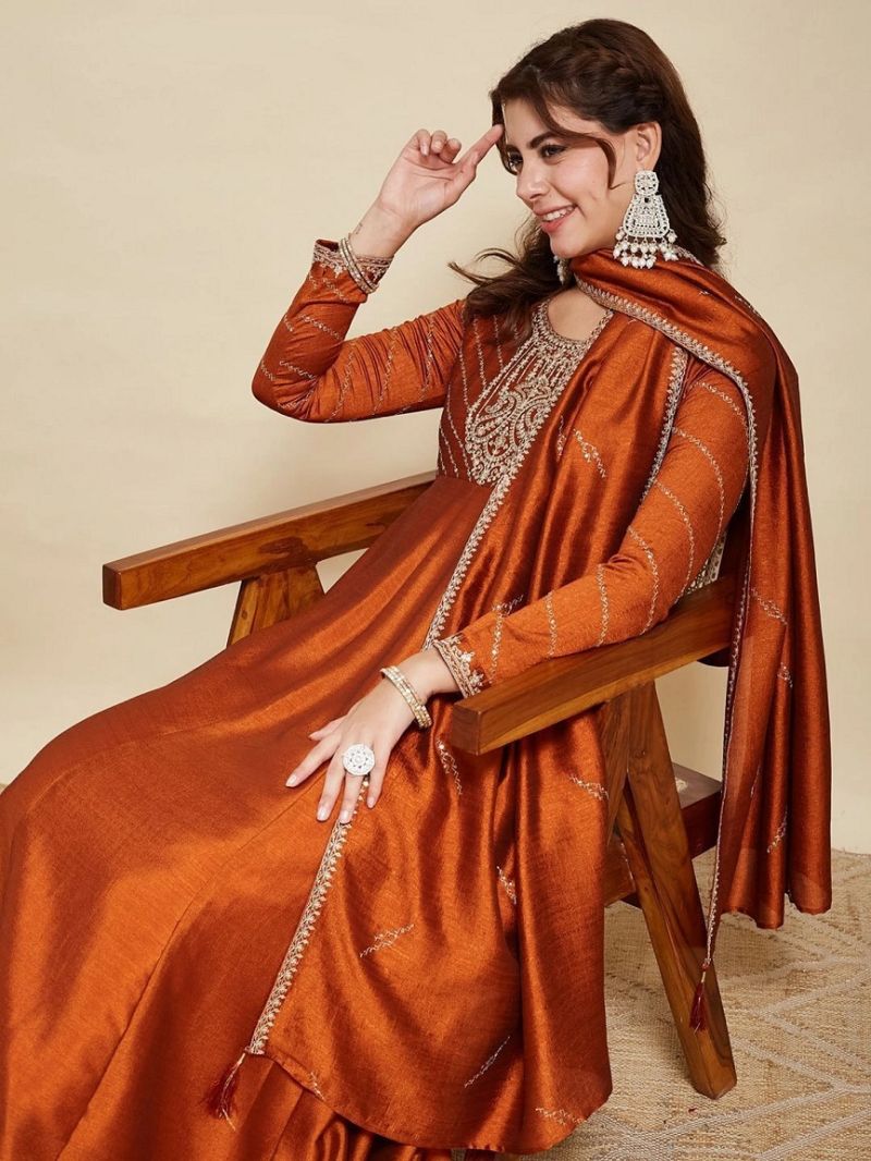 Navya Kurti 280 Vichitra Silk Embroidered Anarkali Kurti Set