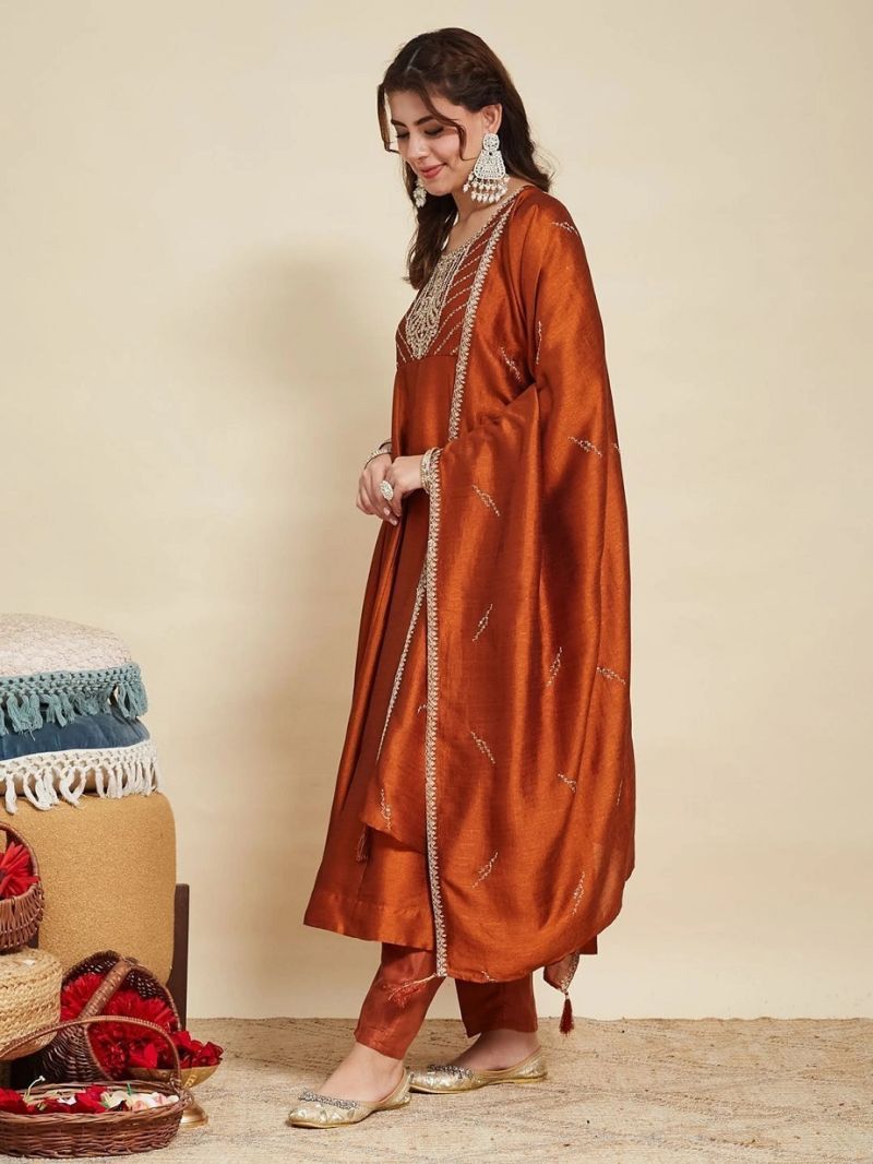 Navya Kurti 280 Vichitra Silk Embroidered Anarkali Kurti Set