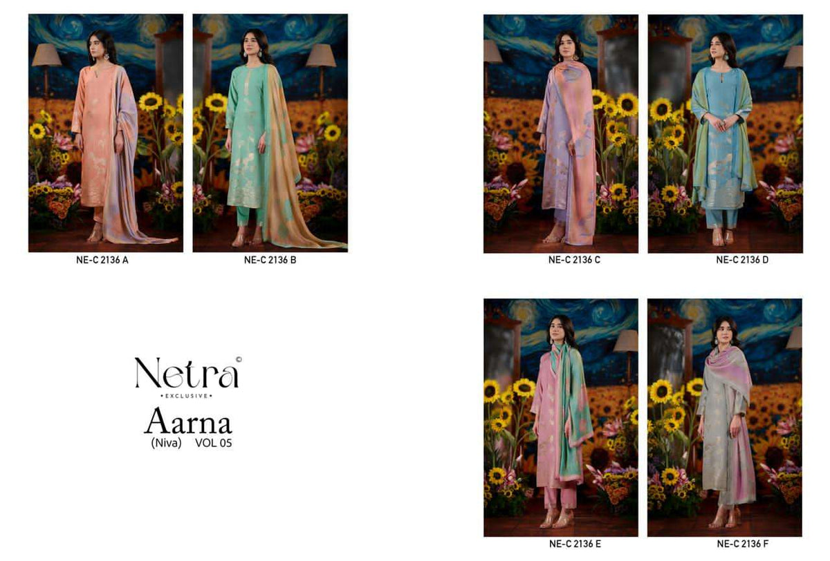 Netra Exclusive Aarna Niva Vol 5 Bemberg Muslin Dress Material - Amrah Wholesale