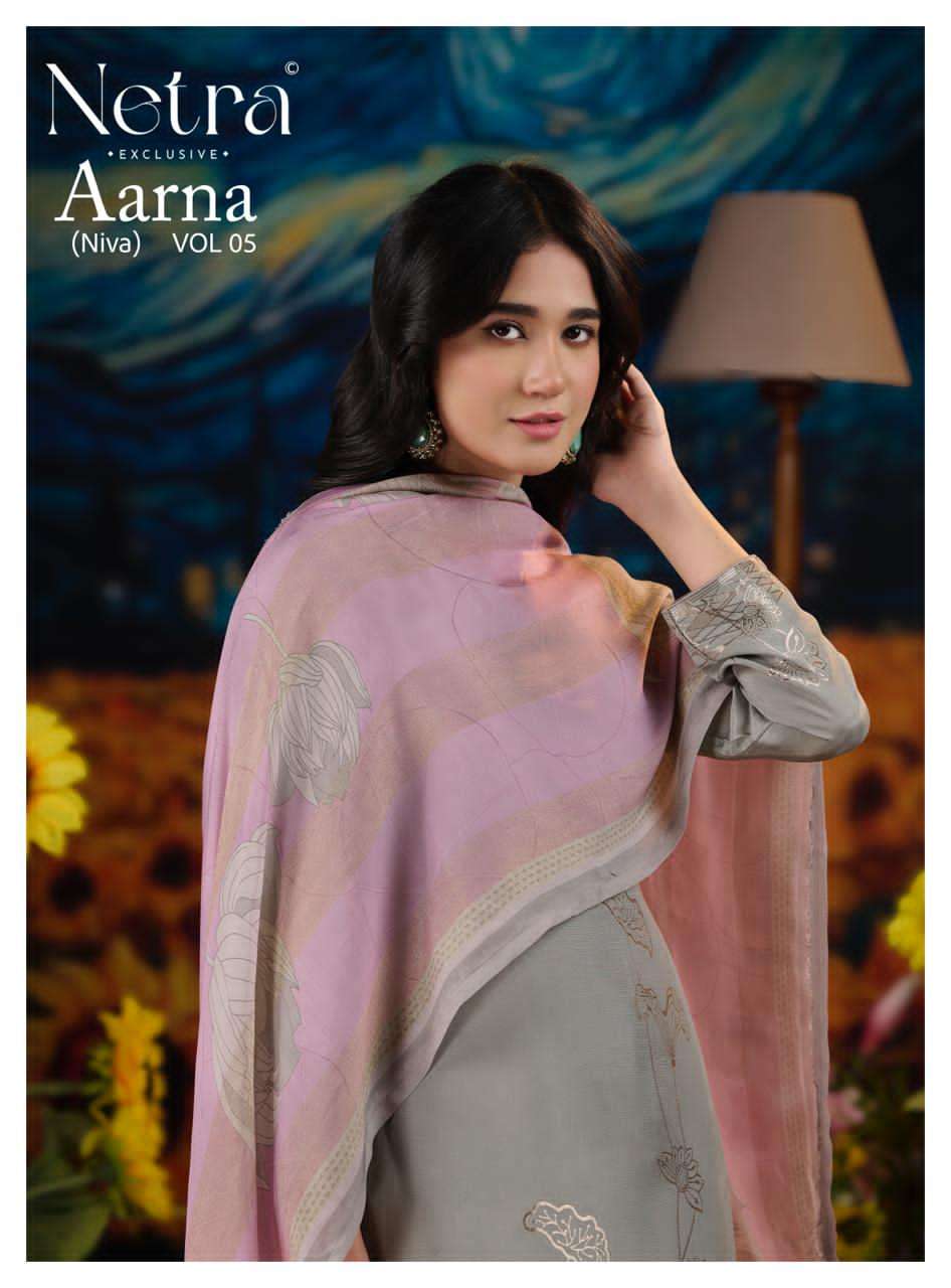 Netra Exclusive Aarna Niva Vol 5 Bemberg Muslin Dress Material - Amrah Wholesale