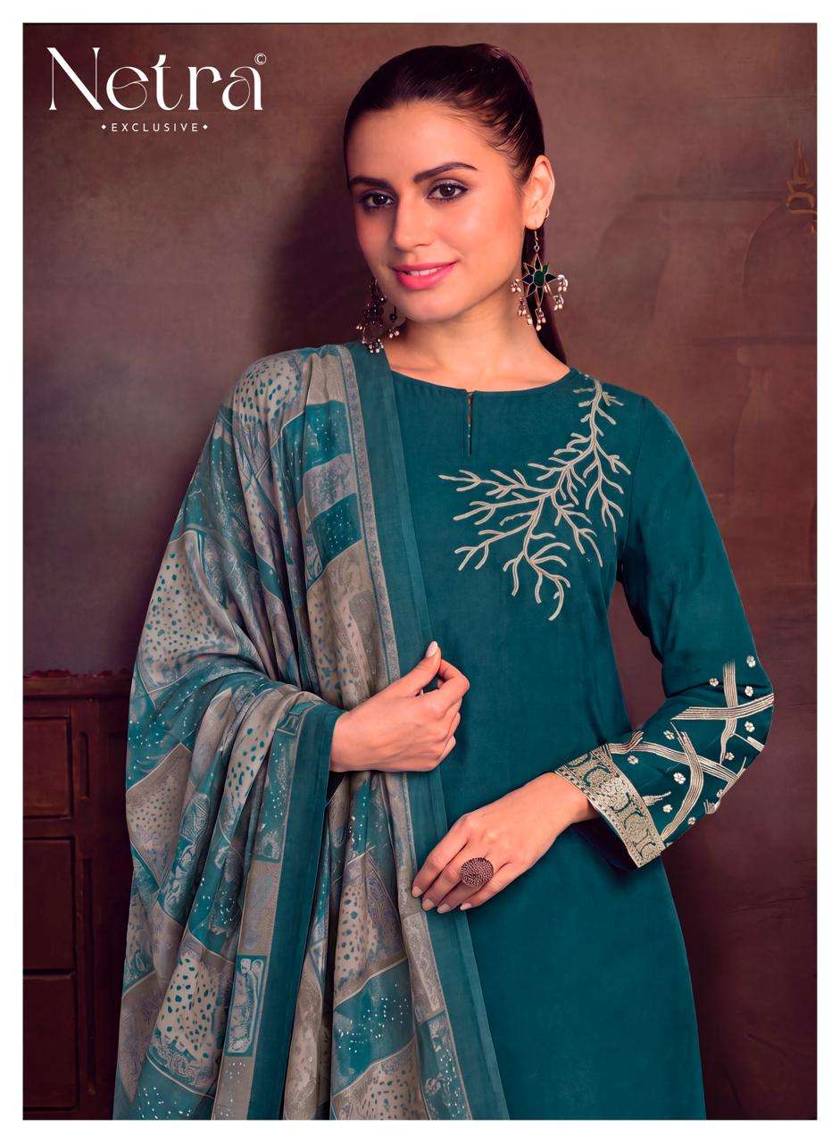 Netra Exclusive Aarna Vol 1 Colour Range 2 Pure Bemberg Muslin Jacquard Suit