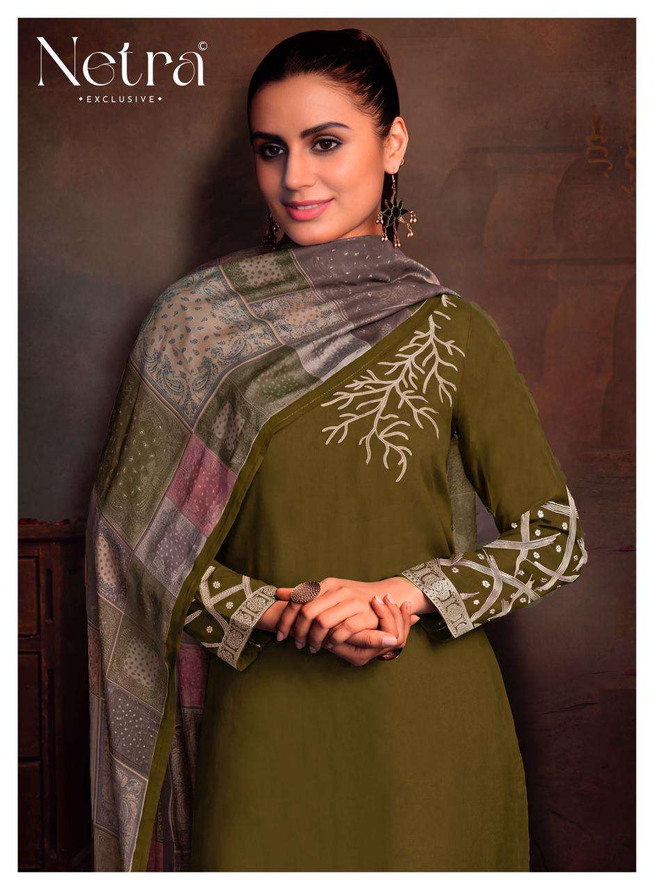 Netra Exclusive Aarna Vol 1 Colour Range 2 Pure Bemberg Muslin Jacquard Suit