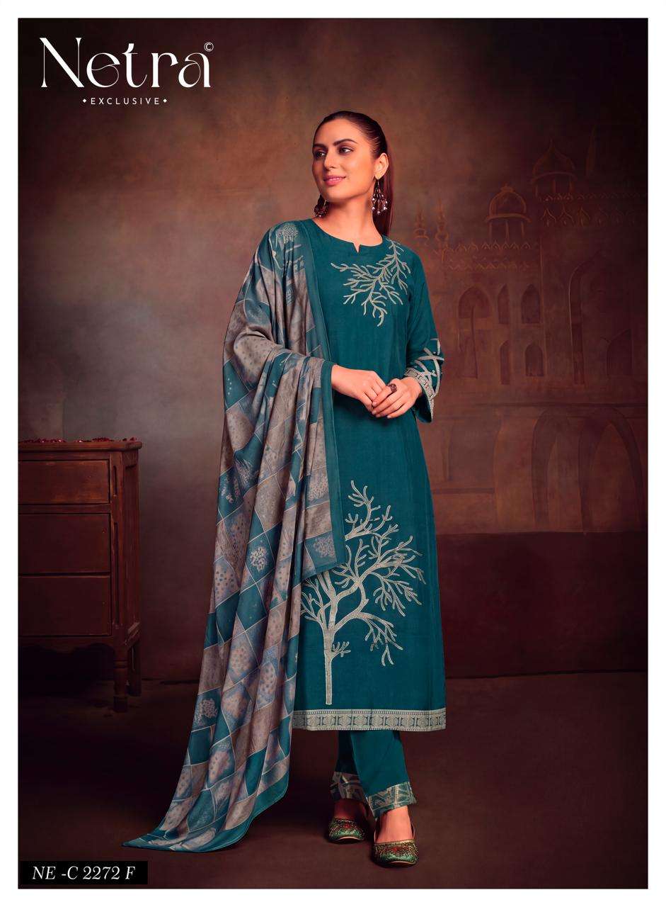 Netra Exclusive Aarna Vol 1 Colour Range 2 Pure Bemberg Muslin Jacquard Suit
