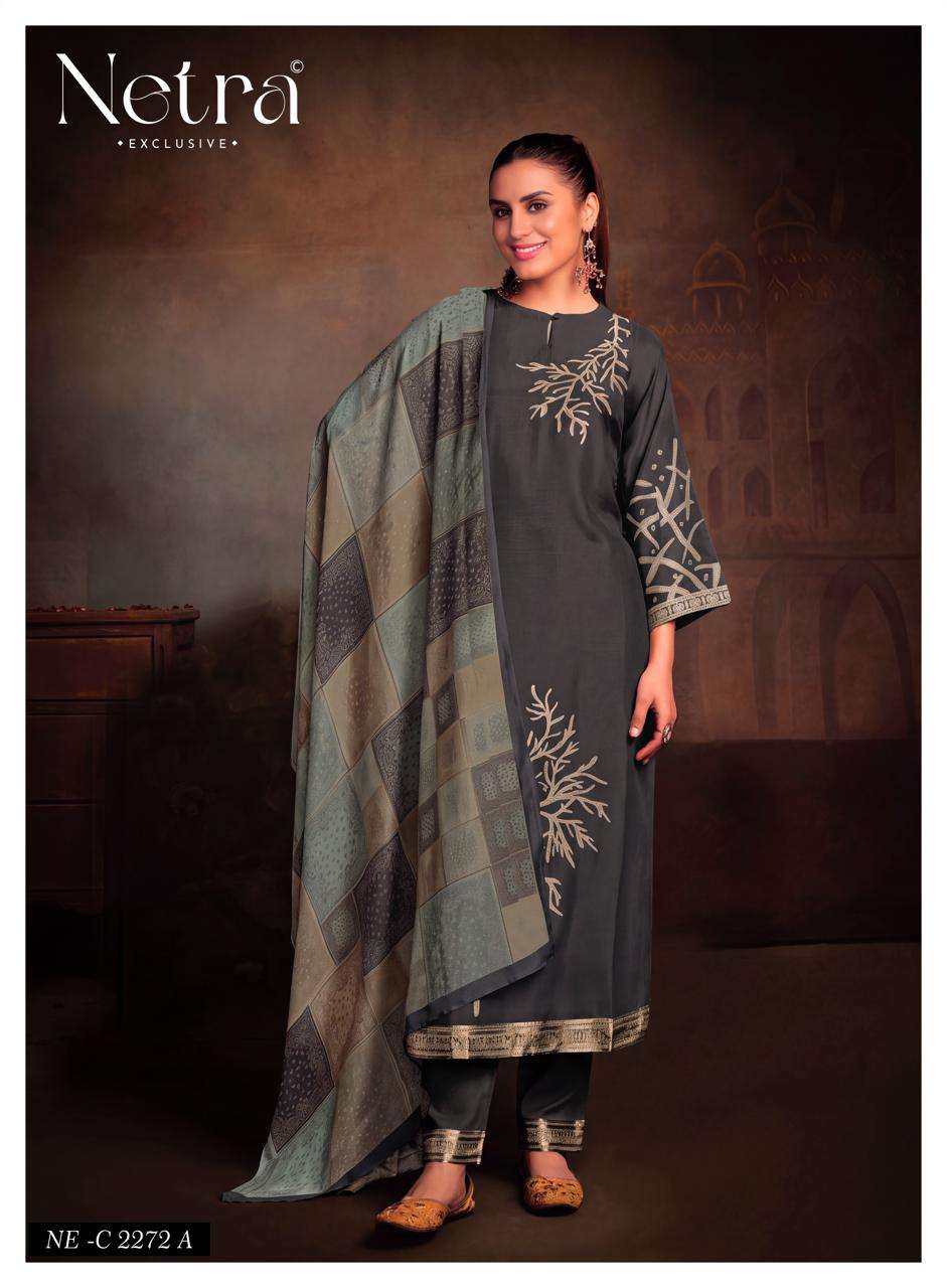 Netra Exclusive Aarna Vol 1 Colour Range 2 Pure Bemberg Muslin Jacquard Suit