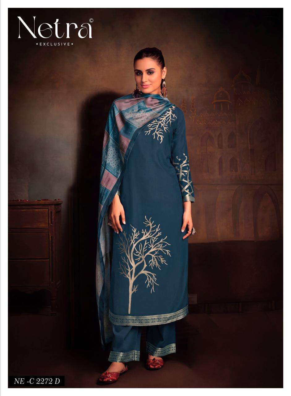 Netra Exclusive Aarna Vol 1 Colour Range 2 Pure Bemberg Muslin Jacquard Suit