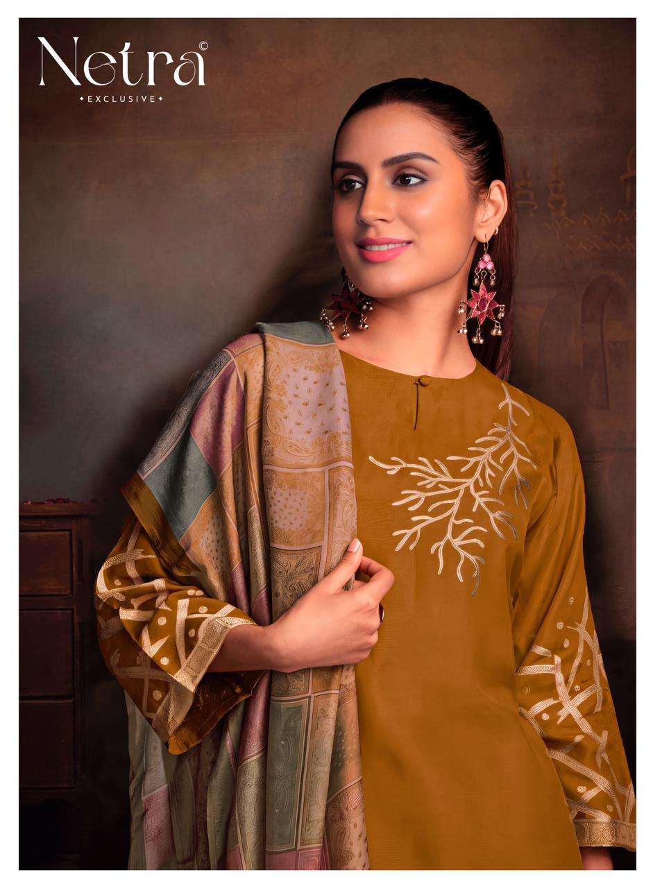 Netra Exclusive Aarna Vol 1 Colour Range 2 Pure Bemberg Muslin Jacquard Suit