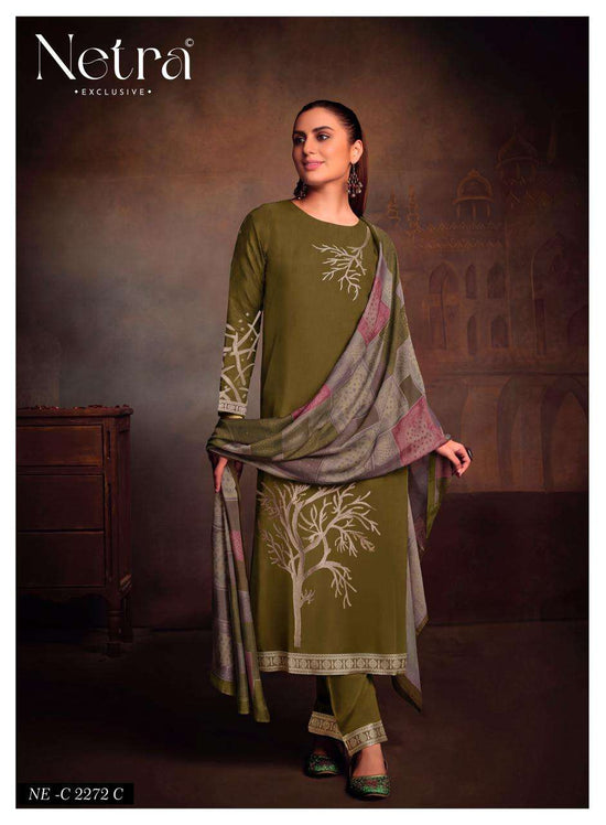Netra Exclusive Aarna Vol 1 Colour Range 2 Pure Bemberg Muslin Jacquard Suit
