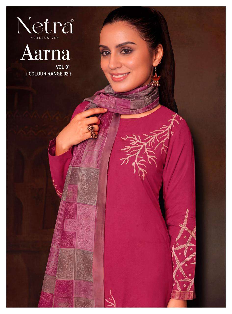 Netra Exclusive Aarna Vol 1 Colour Range 2 Pure Bemberg Muslin Jacquard Suit