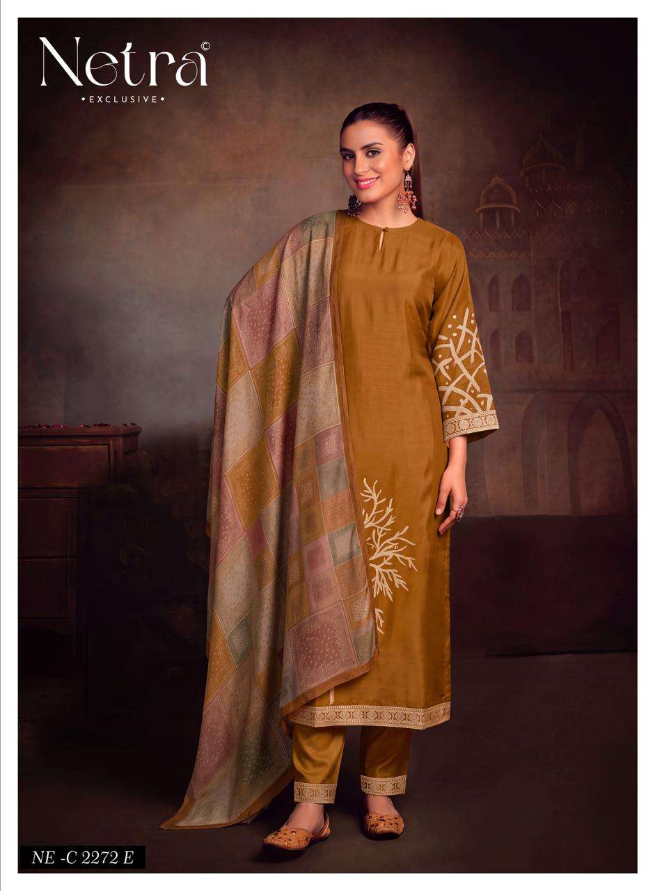 Netra Exclusive Aarna Vol 1 Colour Range 2 Pure Bemberg Muslin Jacquard Suit