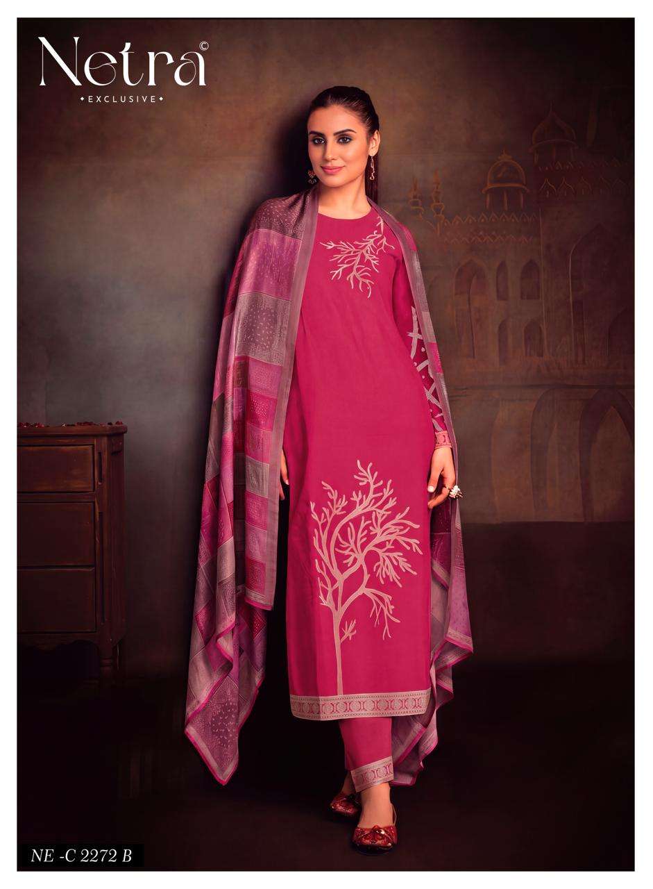 Netra Exclusive Aarna Vol 1 Colour Range 2 Pure Bemberg Muslin Jacquard Suit