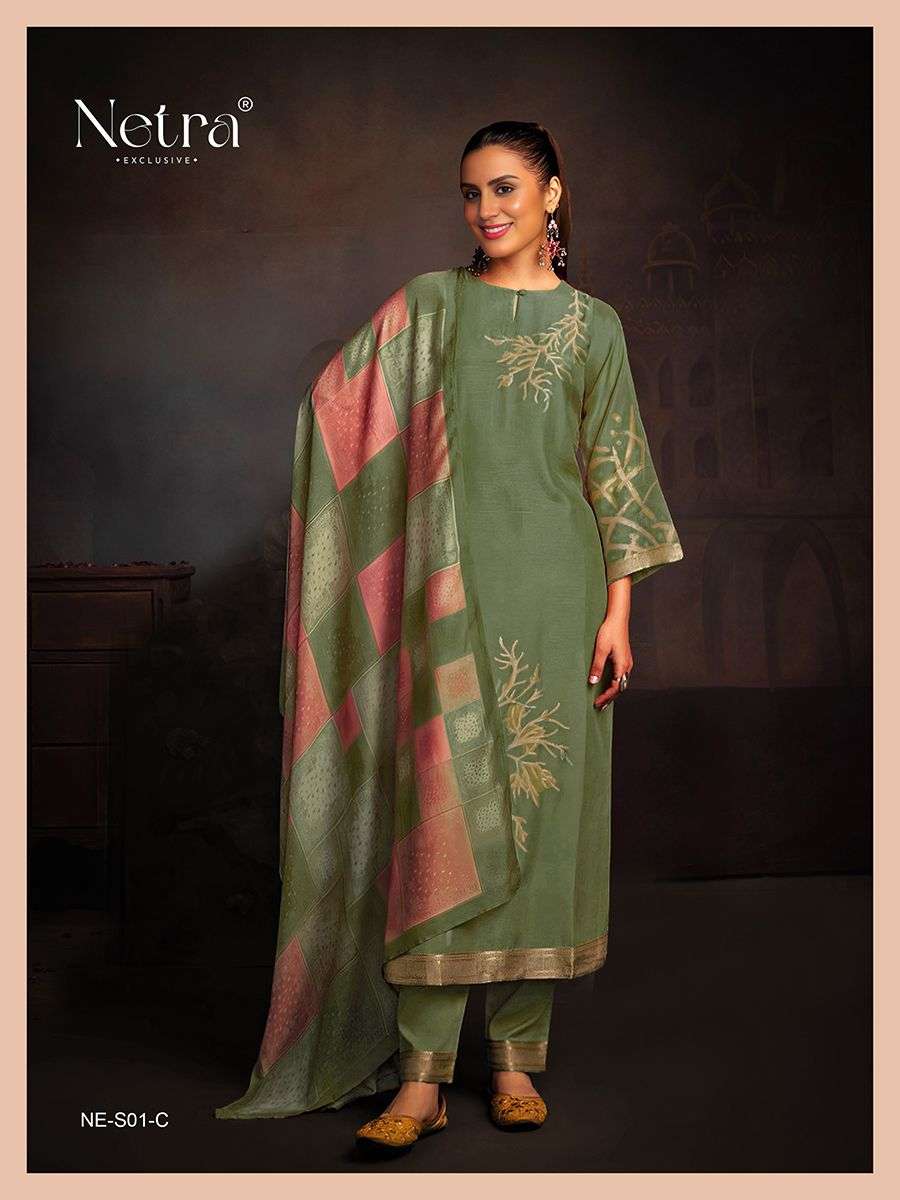 Netra Aarna Vol 1 New Colors Muslin Jacquard Dress Material - Amrah Wholesale