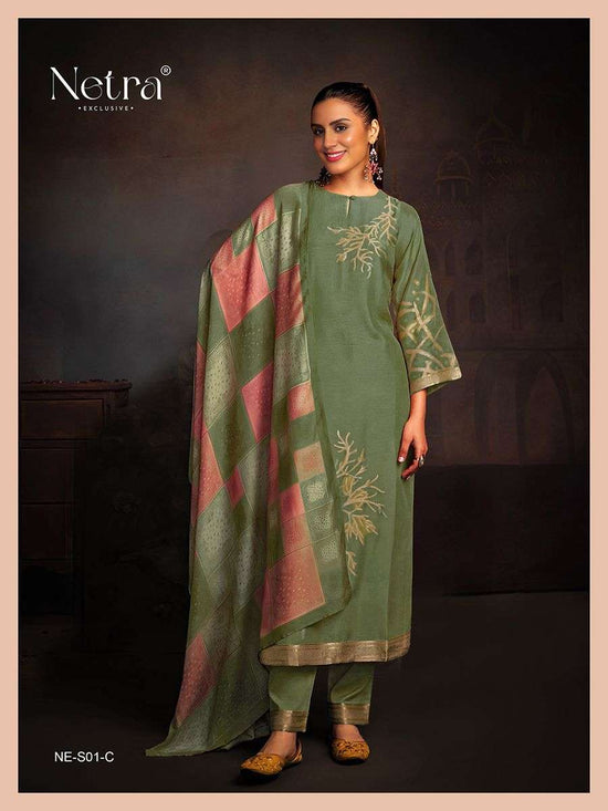 Netra Aarna Vol 1 New Colors Muslin Jacquard Dress Material - Amrah Wholesale