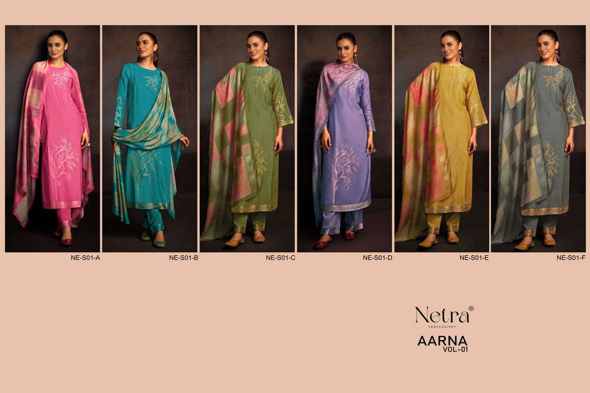 Netra Aarna Vol 1 New Colors Muslin Jacquard Dress Material - Amrah Wholesale