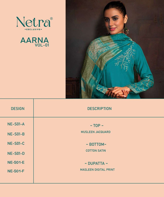 Netra Aarna Vol 1 New Colors Muslin Jacquard Dress Material - Amrah Wholesale