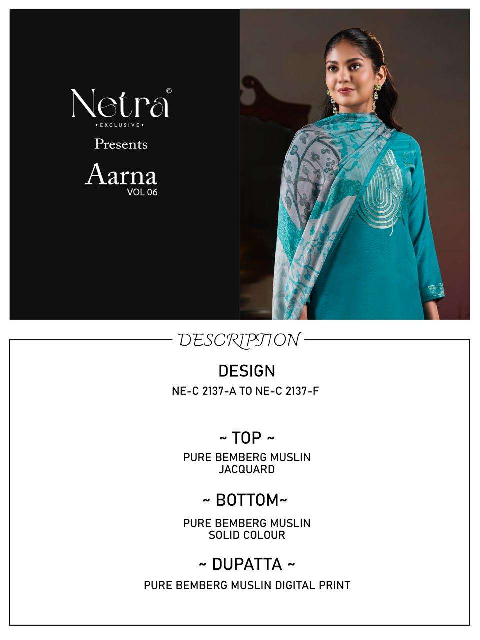 Netra Aarna Vol 6 Bemberg Muslin Dress Material - Amrah Wholesale