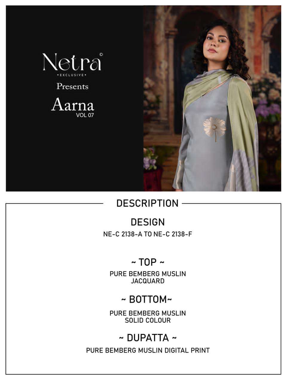 Netra Aarna Vol 7 Muslin Jacquard Dress Material - Amrah Wholesale
