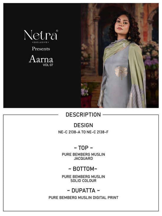 Netra Aarna Vol 7 Muslin Jacquard Dress Material - Amrah Wholesale