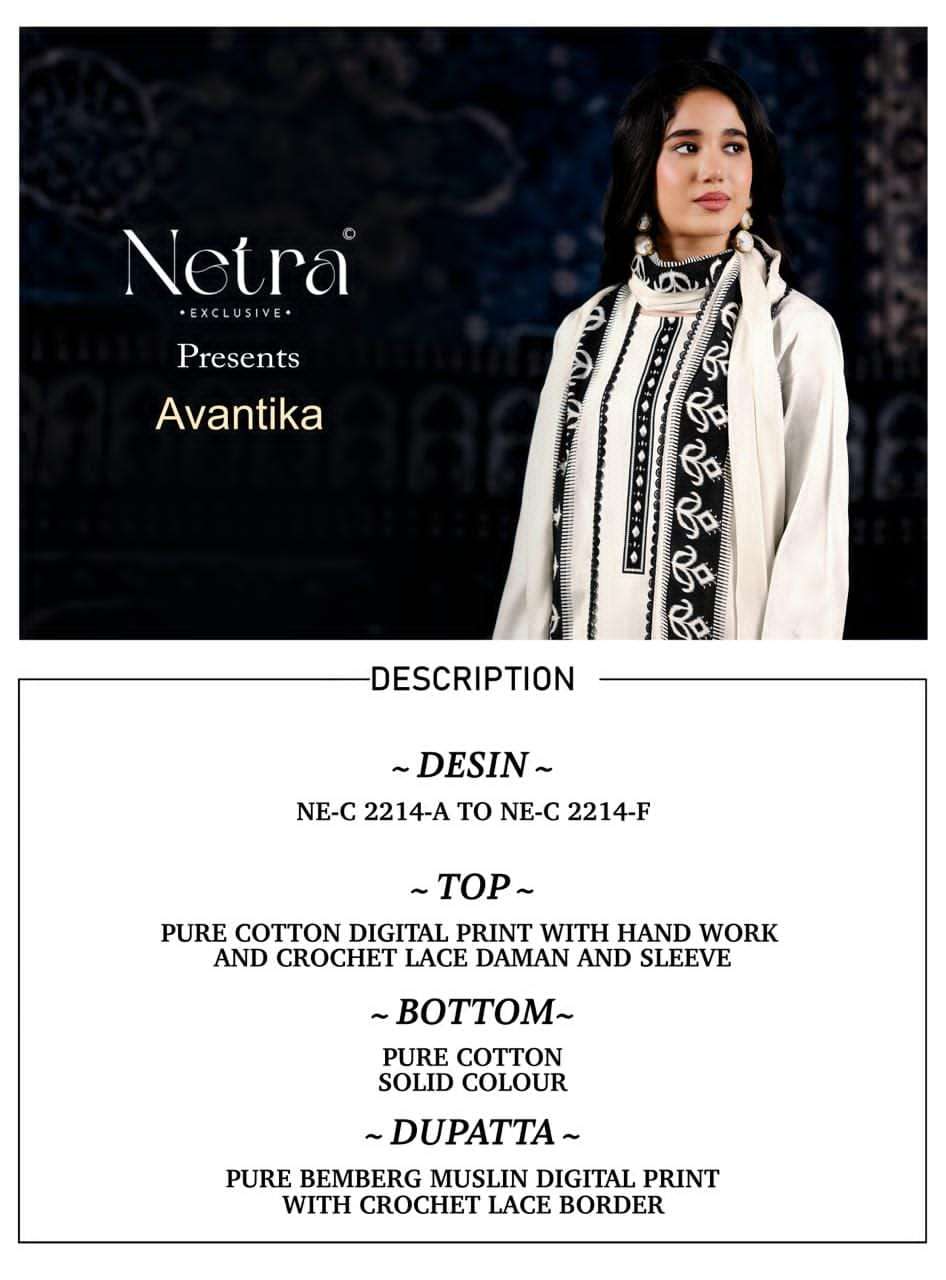 Netra Exclusive Avantika Premium Cotton Handwork Dress Material