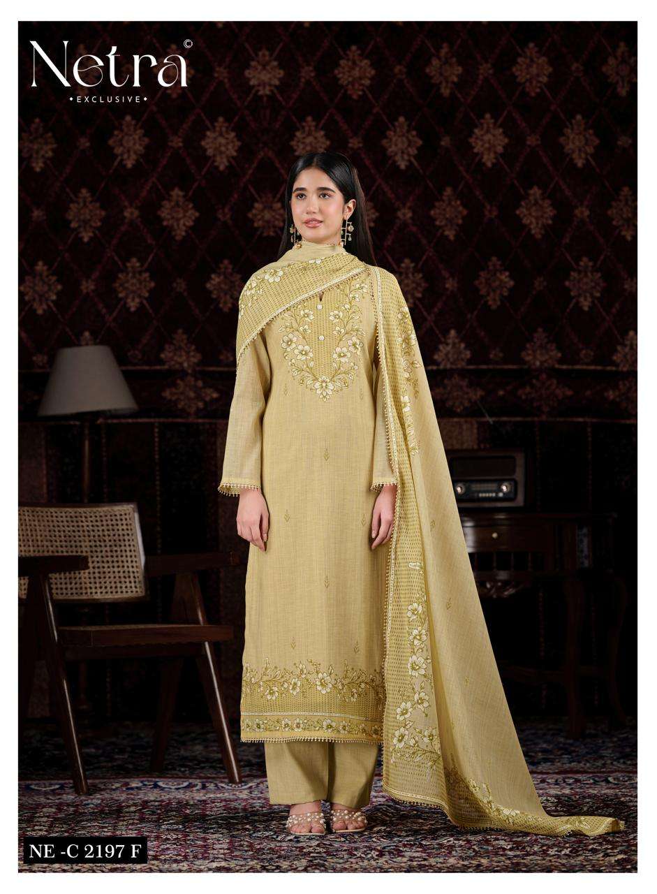 Netra Exclusive Charika Banarasi Mul Chanderi Dress Material