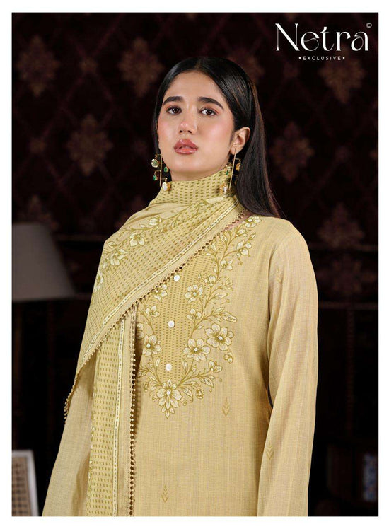 Netra Exclusive Charika Banarasi Mul Chanderi Dress Material