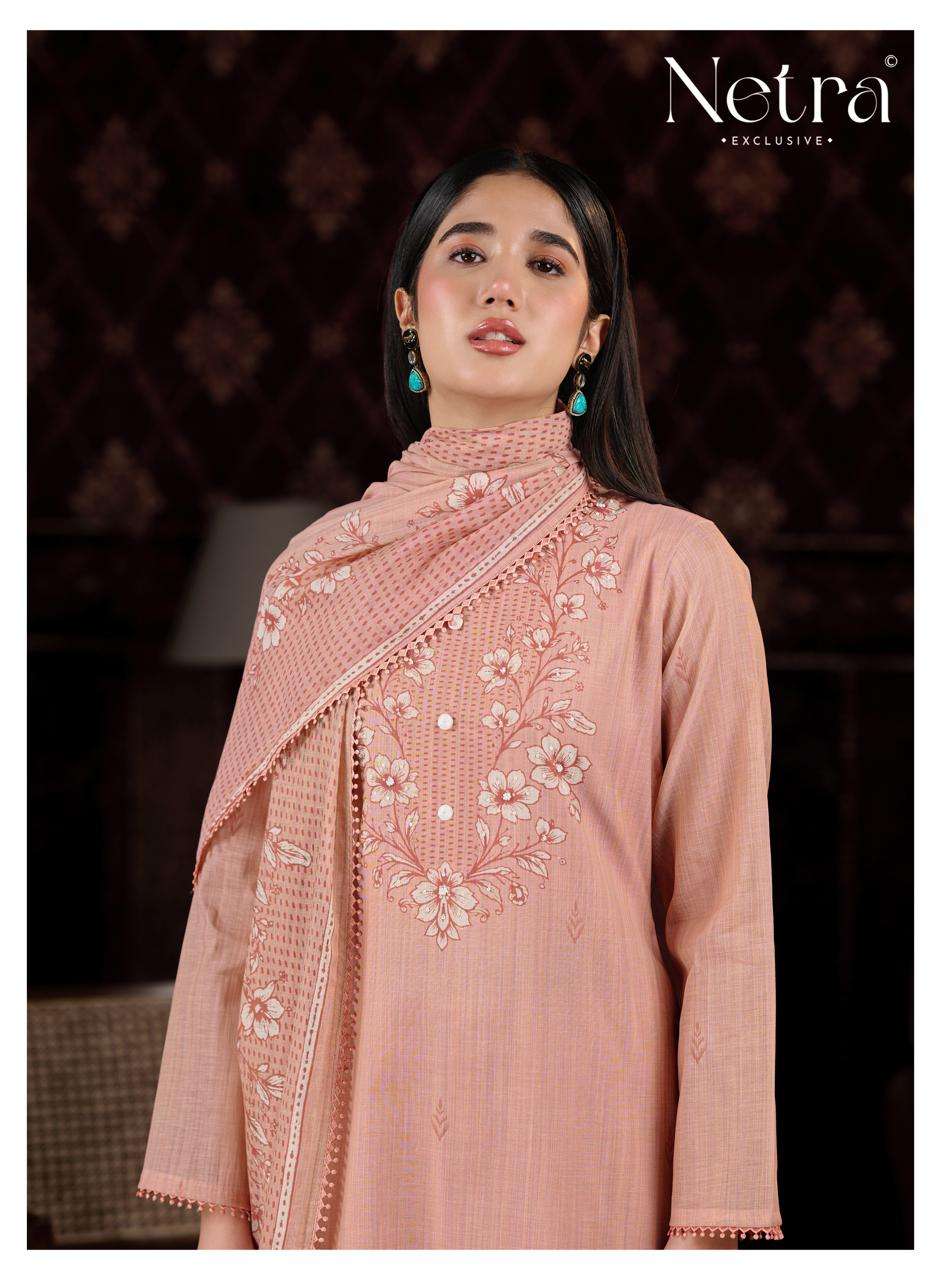 Netra Exclusive Charika Banarasi Mul Chanderi Dress Material