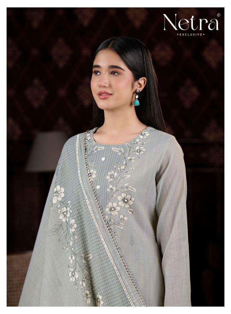 Netra Exclusive Charika Banarasi Mul Chanderi Dress Material