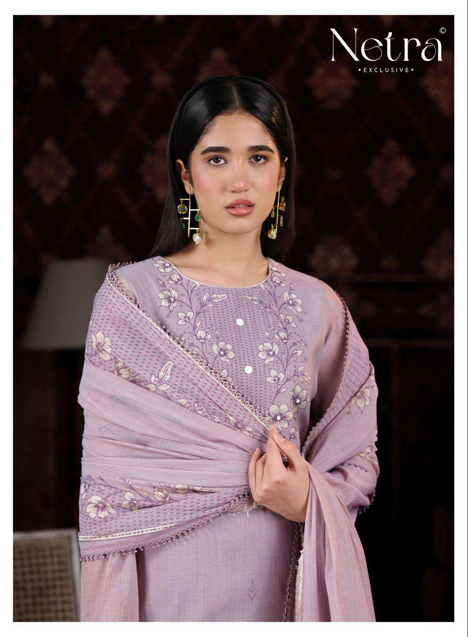 Netra Exclusive Charika Banarasi Mul Chanderi Dress Material