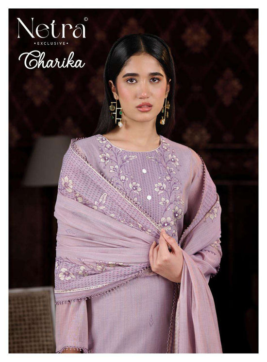 Netra Exclusive Charika Banarasi Mul Chanderi Dress Material
