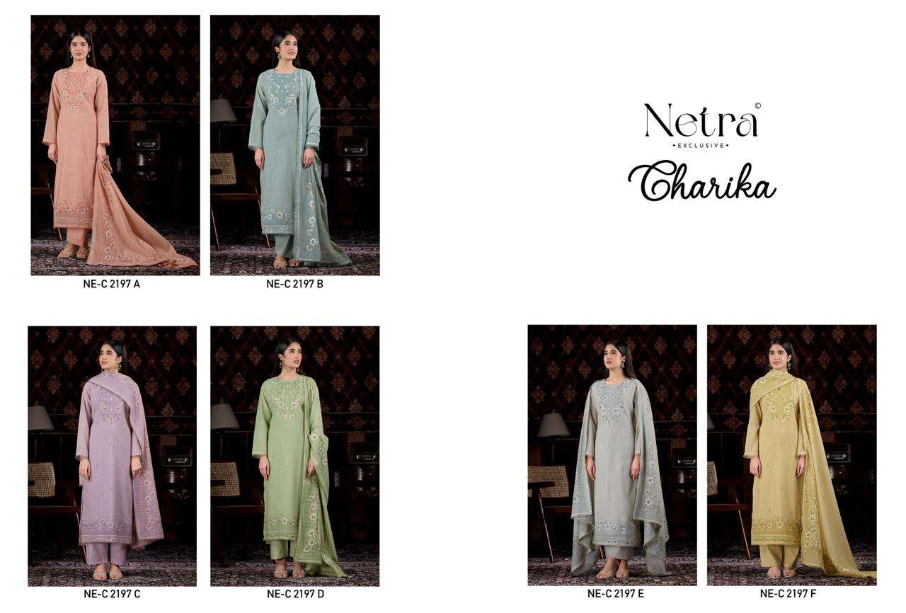 Netra Exclusive Charika Banarasi Mul Chanderi Dress Material