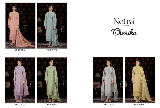 Netra Exclusive Charika Banarasi Mul Chanderi Dress Material