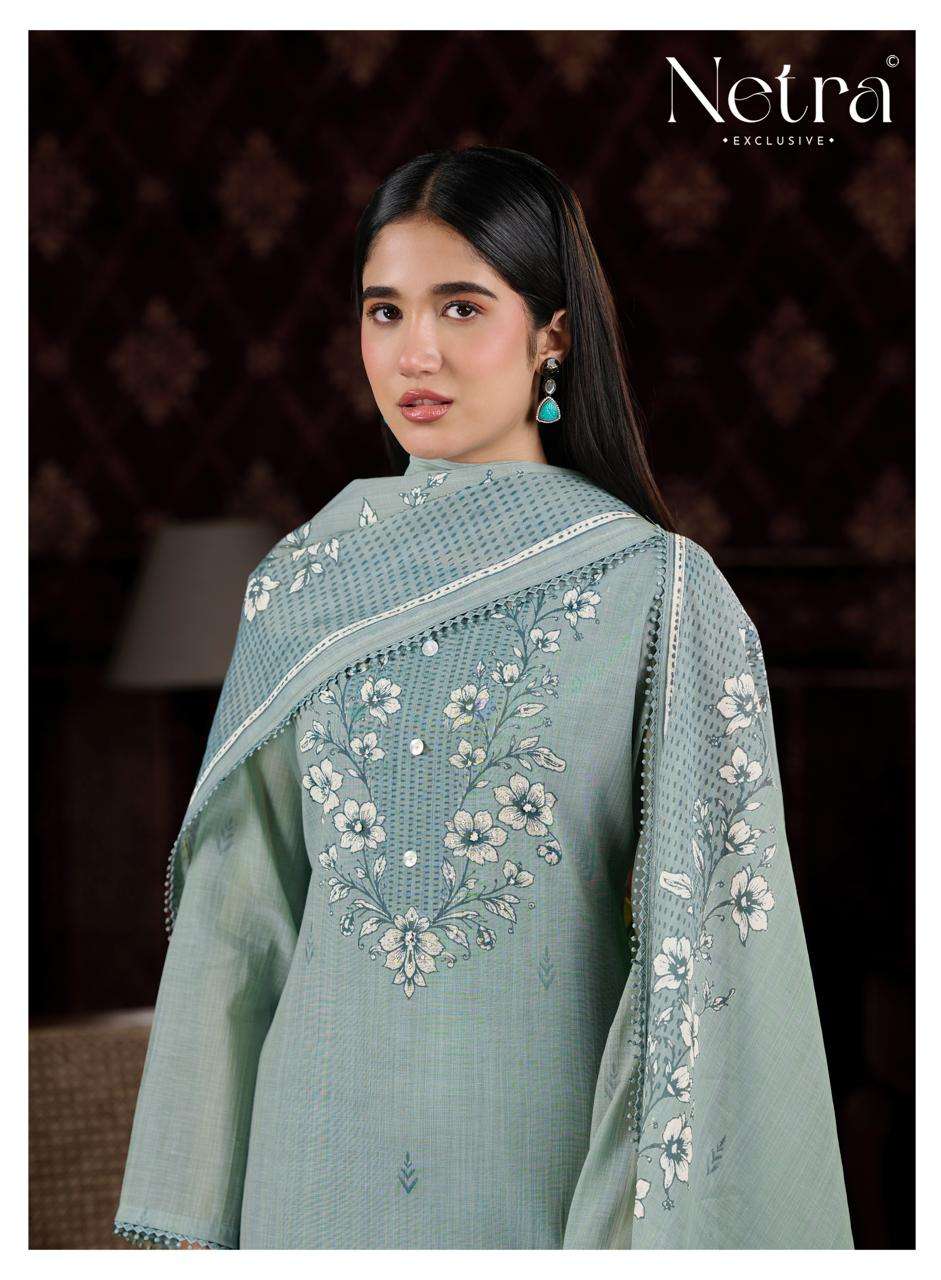 Netra Exclusive Charika Banarasi Mul Chanderi Dress Material