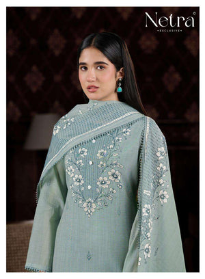Netra Exclusive Charika Banarasi Mul Chanderi Dress Material