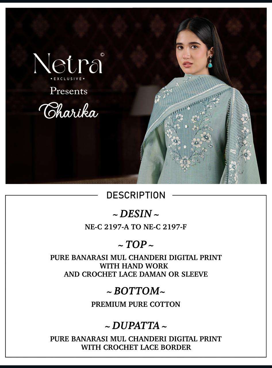 Netra Exclusive Charika Banarasi Mul Chanderi Dress Material