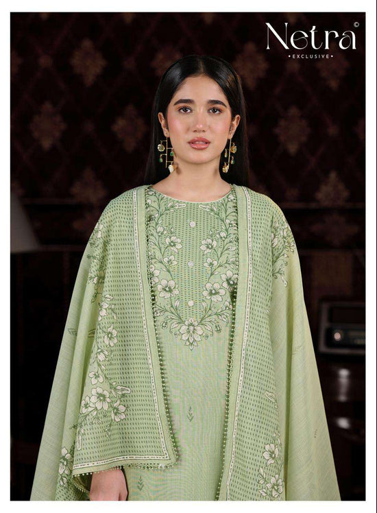 Netra Exclusive Charika Banarasi Mul Chanderi Dress Material