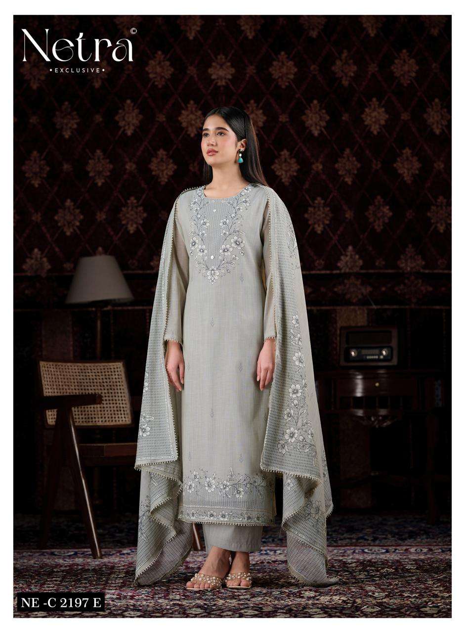 Netra Exclusive Charika Banarasi Mul Chanderi Dress Material