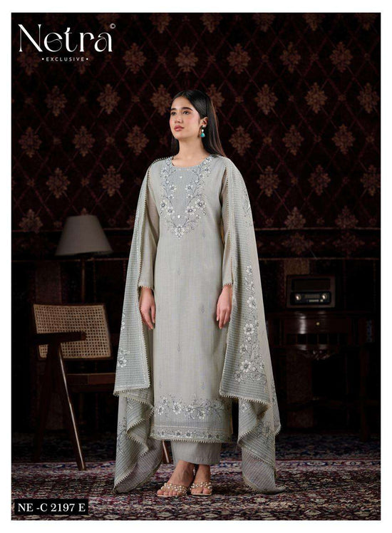Netra Exclusive Charika Banarasi Mul Chanderi Dress Material