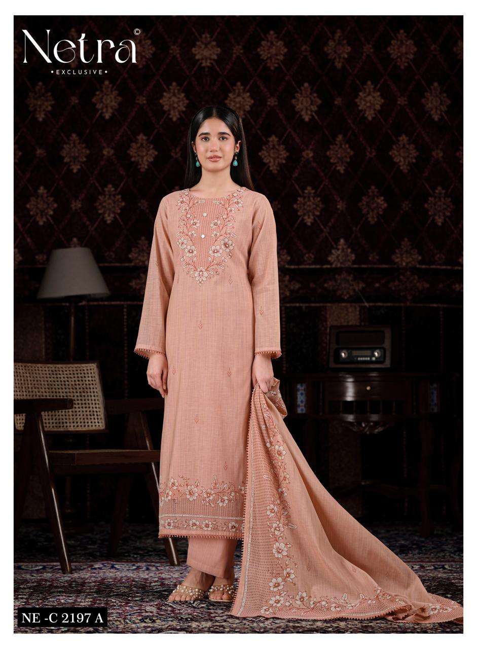 Netra Exclusive Charika Banarasi Mul Chanderi Dress Material