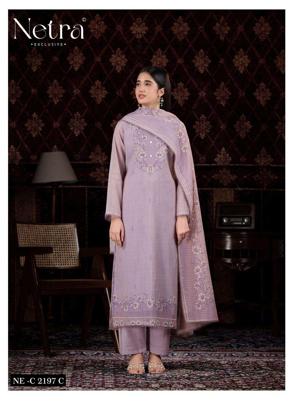 Netra Exclusive Charika Banarasi Mul Chanderi Dress Material