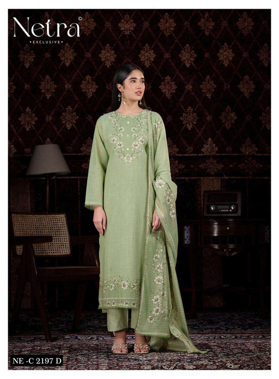 Netra Exclusive Charika Banarasi Mul Chanderi Dress Material