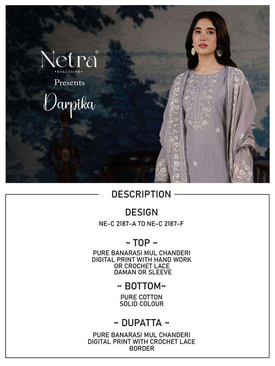 Netra Darpika Banarasi Mul Chanderi Dress Material - Amrah Wholesale