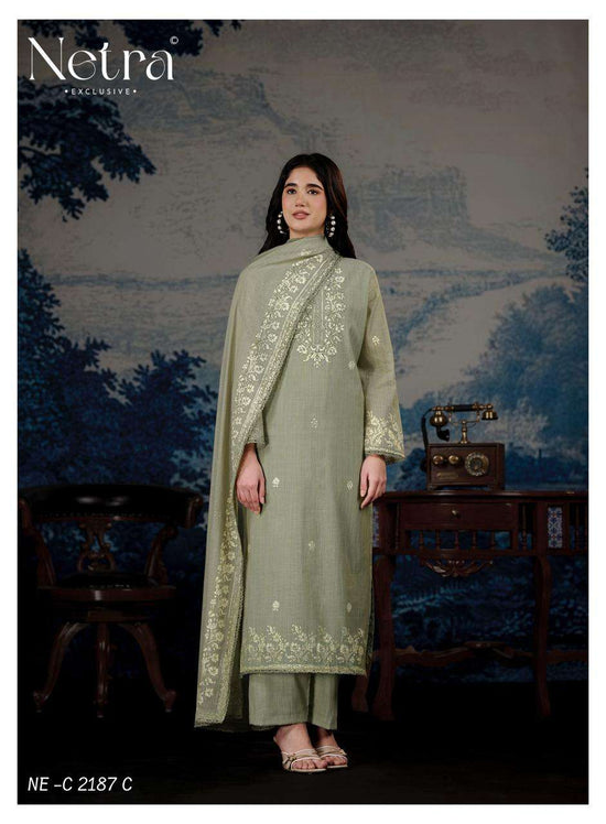Netra Darpika Banarasi Mul Chanderi Dress Material - Amrah Wholesale