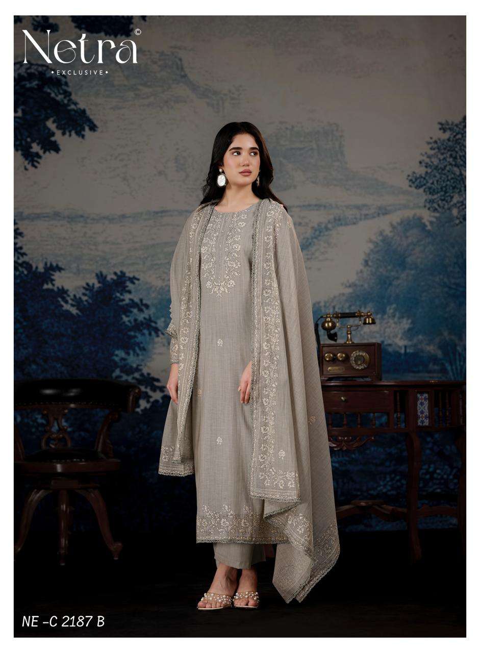 Netra Darpika Banarasi Mul Chanderi Dress Material - Amrah Wholesale