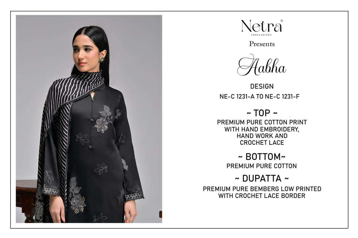 Netra Exclusive Aabha Pure Cotton Dress Material - Amrah Wholesale