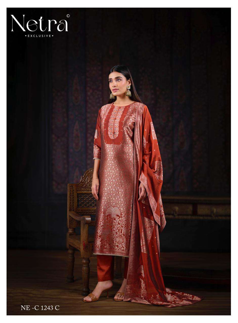 Netra Exclusive Aadita Premium Viscose Silk Jacquard Dress Material - Amrah Wholesale