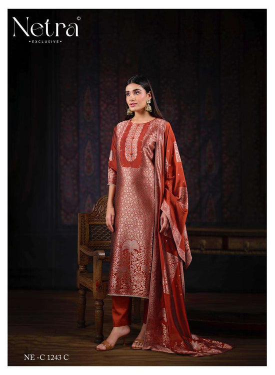 Netra Exclusive Aadita Premium Viscose Silk Jacquard Dress Material - Amrah Wholesale