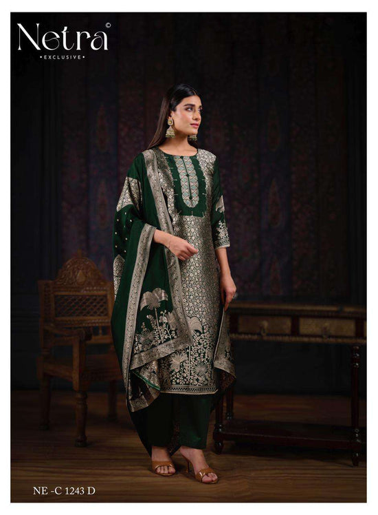 Netra Exclusive Aadita Premium Viscose Silk Jacquard Dress Material - Amrah Wholesale
