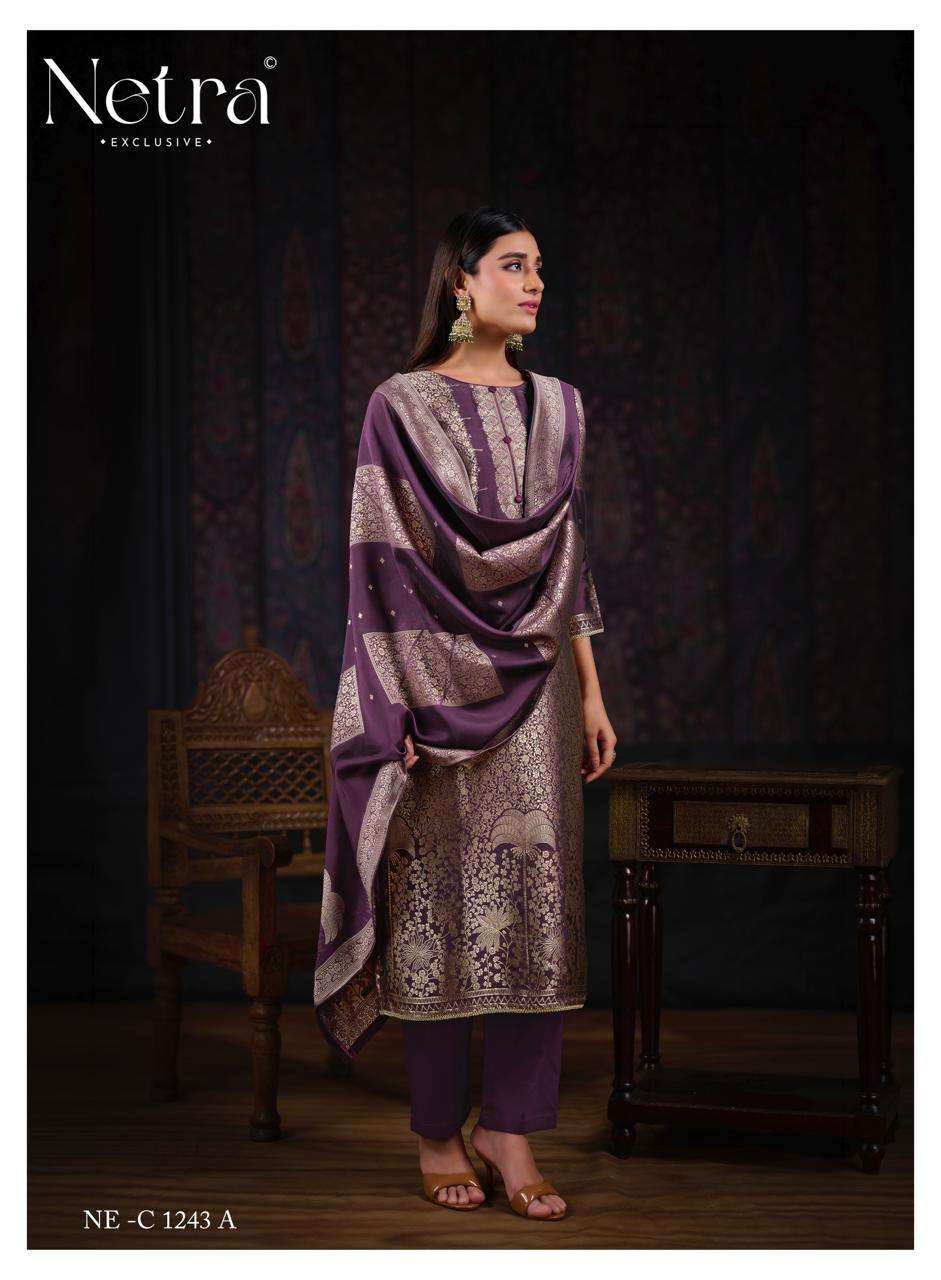 Netra Exclusive Aadita Premium Viscose Silk Jacquard Dress Material - Amrah Wholesale